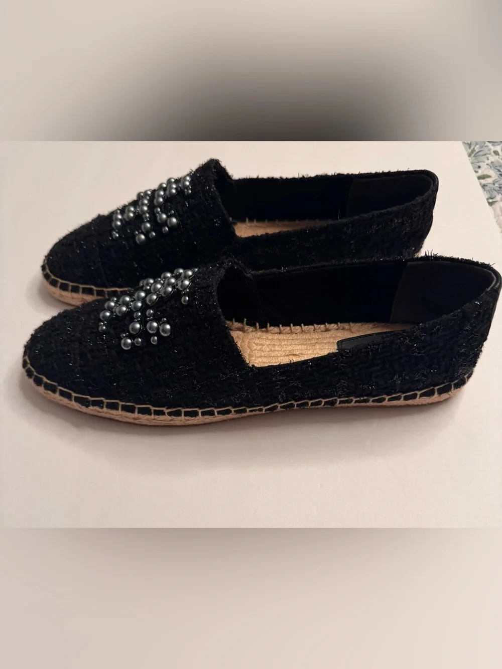 Tory Burch Pearl Logo Flat Willa Tweed Espadrilles